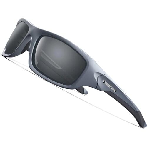 TOREGE Polarized Sports Sunglasses for Men Women Cycling Running Fishing Golf TR90 UV400 Unbreakable Upgrade Frame TR011 - Grey