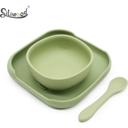 3pc Baby Silicone Plate Set Bowl Plates Baby Feeding Silicone Plate Saucer Suction Childrens Tableware Silicone Dish For Baby