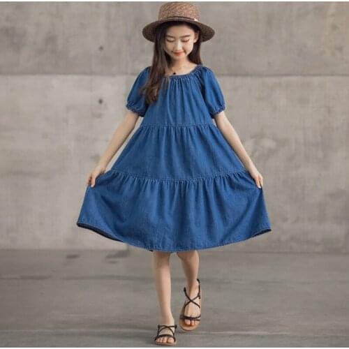 New Children Clothes 2021 Summer Girls Dinim Dress Baby Princess Dress Kids Retro Dress Elegant Toddler Pleat Cotton, #8995