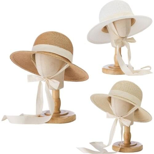 Unisex Boys Girls Straw Sun Cap Noble Temperament Graceful Ornament Refined Seaside Accessory Protection from Sunlight
