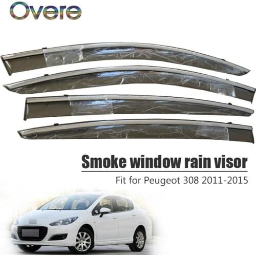 Overe 4Pcs/1Set Smoke Window Rain Visor For Peugeot 308 2011 2012 2013 2014 2015 Styling Vent Sun Deflectors Guard Accessories