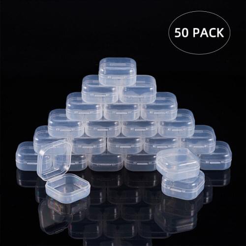 50pcs Clear Plastic Cube Bead Containers For Jewelry Packaging Display Box 3.5x3.5x1.8cm