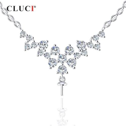 CLUCI Silver 925 Luxury Shining Zircon Pearl Pendant Necklace Women Wedding Jewelry 925 Sterling Silver Pendant Necklace SN050SB