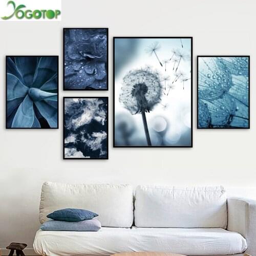 Blue Dandelion Leaves Succulents Plant Wall Art Diy Diamond Painting 5D Diamond Mosaic embroidery Rhinestones Home Decor YY1650