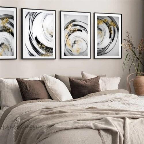 Contemporary Art Golden Black White Abstract Painting Canvas Poster Print Nordic Decoration Wall Art Picutre Modern Home Decor