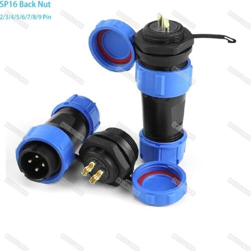SP16 IP68 Waterproof Connector Male Plug & Female Socket 2/3/4/5/6/7/8/9 Pin Panel Mount Wire Cable Connector Aviation Plug