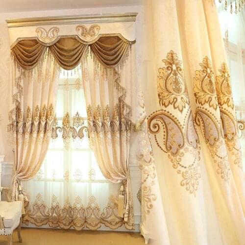 Custom curtain high-class European Thicker Chenille European embroidery cloth blackout curtain valance tulle sheer E692