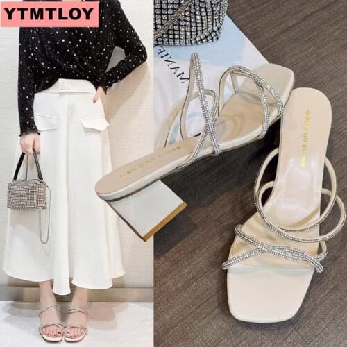 Flock Beige high heel sandals women 2021 summer shoes women fashion open toe open toe sandals casual square heel women shoes