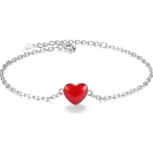 Utimtree Minimalist Korean Red Heart Women Bracelets Bangles 925 Silver Pulseira for femme Party Bracelet Jewelry
