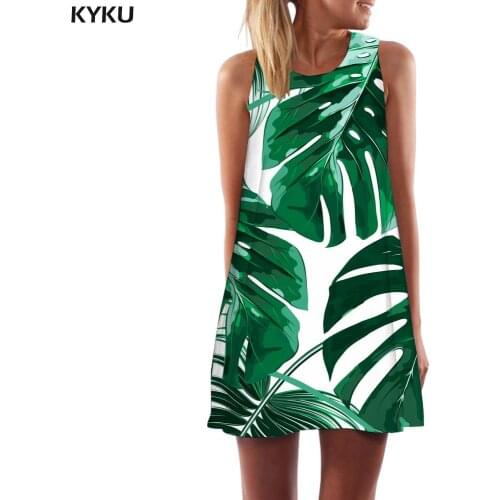 KYKU Brand Leaves Dress Women Green Party Art Ladies Dresses Harajuku Vestido Sexy Womens Clothing Elegant Gothic Cool