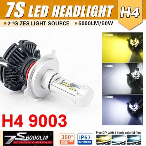 1 Set H4 7S LED Headlight 50W 6000LM Fanless H7 H8 H9 H11 9005 9006 9012 HB3/4 9012 HIR2 Retrofit 3K 6K 8K Color Film Front Lamp