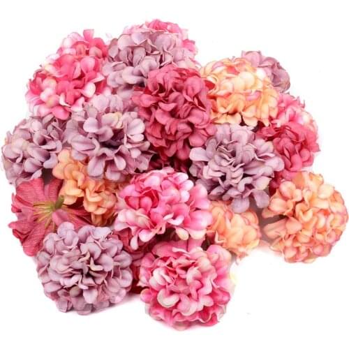 100pcs/lot Cheap Artificial Flower Silk Hydrangea Head For Wedding Party Home Decoration DIY Wreath Gift Box Scrapbooking Craft