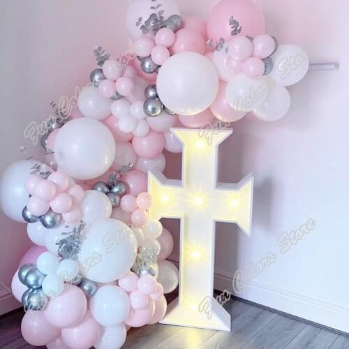 108pcs Macaron Pink Birthday Party Backdrop Baby Shower DIY White Wedding Celebration Dinner Silver Decoration Balloon Garland