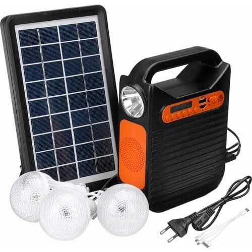 25W Solar Powered System Emergency DC System Light Kit Solar Generator FM Radio Audio USB Card Power Generation With Solar Panel