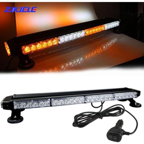54 LEDs Flashing Strobe Warning Light Bar Double Side Amber White Emergency Alarm Lamp with Magnetic for Car Trailer Roof Safety