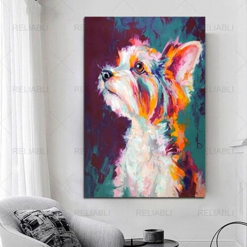 Abstract Knife Oil Painting Printed on Canvas Cute Graffiti Dog Animal Posters Modern Wall Pictures for Living Room Home Decor