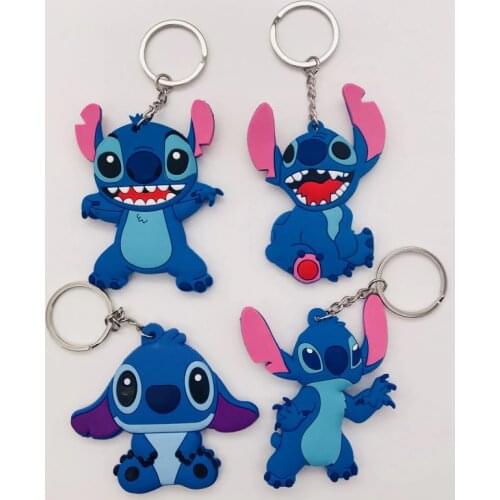 Anime Stitch Keychain PVC Cartoon Figure Key Ring 3D Double Side Key Chain Cute Trinket Key Holder Gift Backpack Decor