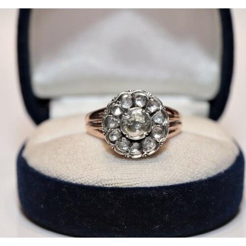 ANTIQUE 8K GOLD OSMANLI DOĞAL GÜL KESİM PIRLANTA DESENLİ GÜL TARZI YÜZÜK