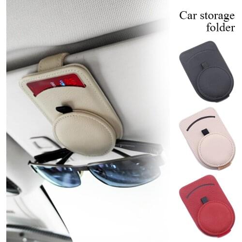Car Glasses Holder Auto Sun Visor Sunglasses Holder Clip Leather Eyeglasses Hanger Ticket Card Clip Eyeglasses Mount