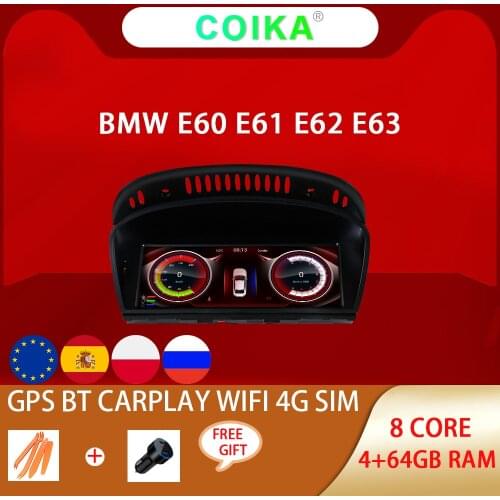 8 Core Android 10 Car Head Unit Player For BMW E60 E90 E92 2005-2012 WIFI 4G SIM 4+64GB BT IPS Touch Screen GPS Navi Carplay