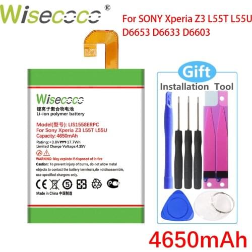 Wisecoco 4650mAh LIS1558ERPC Battery For SONY Xperia Z3 L55U D6653 D6603 D6633 D5803 D5833 D6616 D6708 L55T Phone+Tracking Code