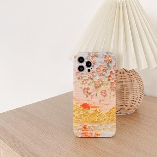 Art Oil Painting Sunset Landscape Phone Case For iPhone 12 11 Pro Max X Xs Max Xr 7 8 Puls SE 2020 Cases Soft Silicone Cover