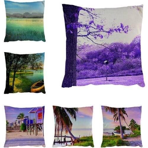 Cotton Linen Ship Tree Landscape Throw pillows Case Sea Pillowcas Pillow Covers Funda Cojin Decorative Throw Pillow Cover 1533