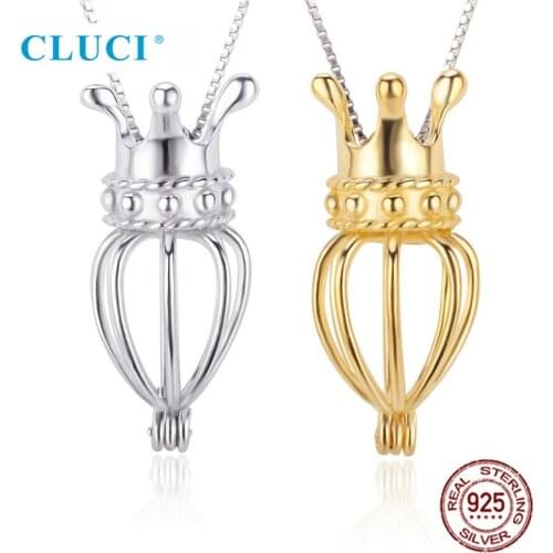 CLUCI 3pcs Silver 925 Heart Crown Women Necklace Pendant Jewelry Fine Jewelry 925 Sterling Silver Pearl Locket Pendant SC016SB
