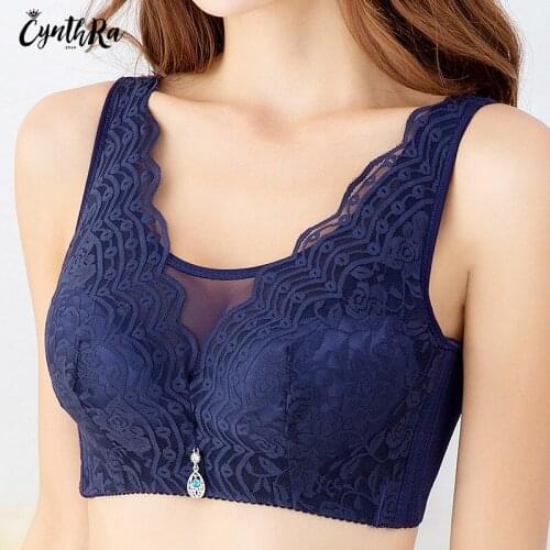 CYNTHRA Sexy Lace Lingerie Wireless Cotton Pink Push Up Adjustable Bralette Comfortable Full Cup Bra Plus Size Underwear Women