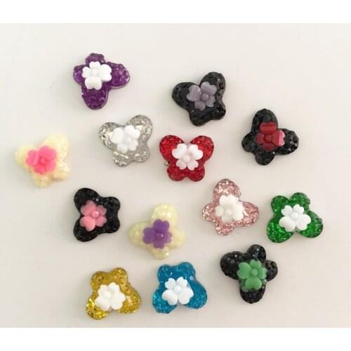DIY 40pcs 8mm*10mm Resin butterfly flower flatback Scrapbooking for phone/Wedding Buttons F016