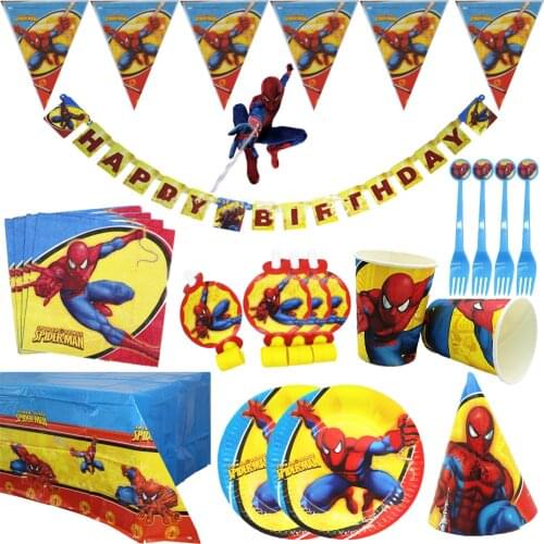 Spiderman Birthday Party Decoration Paper Plate Cup Napkin Banner/Flag Candy Box Straw Tableware Set Baby Shower Party Supplies
