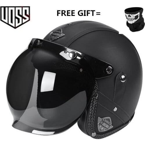 PU leather Visor Vintage Open Face Motocross Scooter Half Helmet Motorcycle Four season Capacete Cascos Para Casque M L XL XXL