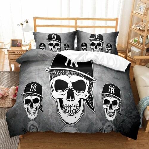 Grey Skull Hip Hop Style Duvet Cover Set Boys Bedclothes With Pillowcase Decor Adults Home Textiles Cartoon Bedding Set