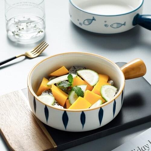 Creative Pattern Ceramic Bowl with Fruit Salad Bowl Table Decoration Kitchen Storage Supplies Home Baking Special Bowl