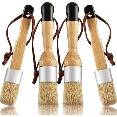 Chalk and Wax Brushes Include Flat and Round Chalked Paint Brush with Bristles, Multi-Use Brushes(4 Pieces)