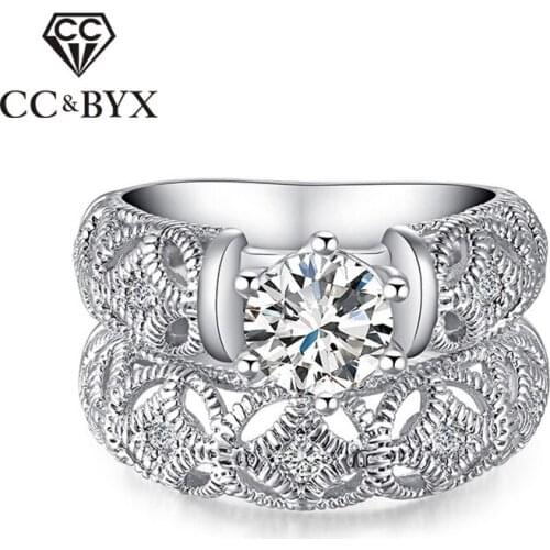 Fashion rings for women white gold Color engagement ring cubic zirconia ring bridal sets anillos bijoux bagues femme CC150