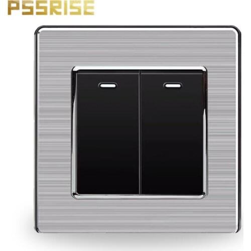 S06 PSSRISE 2 Gang 2 Way Wall Switch Push-button Switch Light Switch Stainless Steel Panel Fluorescent 16A AC 250V