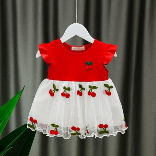 HA-011 New Kids Summer Cherry Dresses For Baby Girls Princess Sleeveless One-Piece Children Cute Clothes