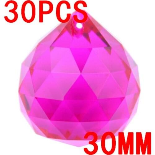 New 30pcs/lot Feng Shui Crystal Balls, Large Faceted Crystal Ball High Quality Crystal 30mm Fuchsia Chandelier Balls Pendants