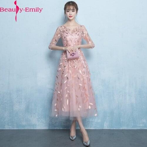 Charming O Neck A Line Evening Dress Elegant Three Quarter Sleeve Zipper Back Appliques Formal Party Dress 4 Colors Available