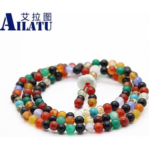 Ailatu Wholesale Free Shipping 108 Tibetan Prayer Beads Rosary, Religioust Colorful Stone Buddhist Bracelet