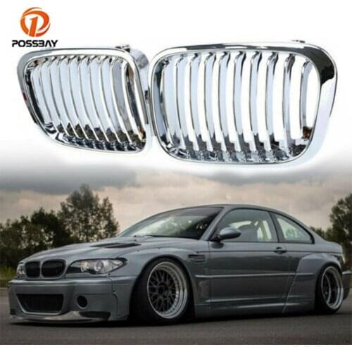 POSSBAY 2Pcs Car Hood Chrome Grilles Front Center Grille for BMW 3-Series E46 Compact 320td 323i 325i 325ti 2001 2002 2003 2004