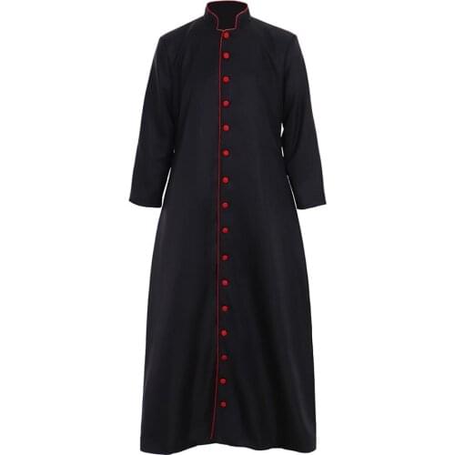 Cosplaydiy Custom Made Medieval Single Breasted Minister Cassock Roman Pastor Robe Cassock Clergy Vestment Jacket Trench L717