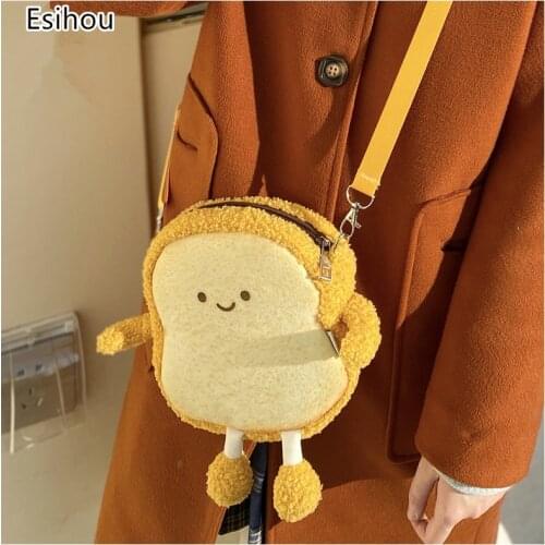 Toast Satchel Cosplay Cartoon Cute Messenger Bag Fashion Soft Girl Shoulder Bags Sister Plush Happy Haversack