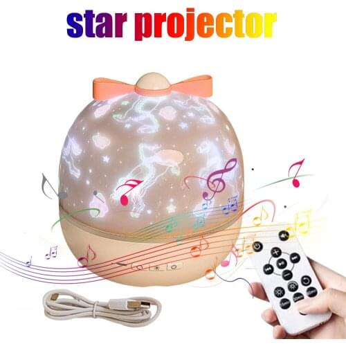 Projector Night Light with Music and 6 Projection Films 360 Rotation Starry Sky Projector Lamp for Kids Valentines Day Gift