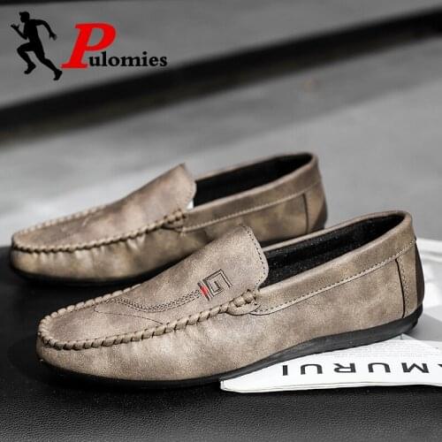 PULOMIES Men Casual Leather Loafers Shoes Men Soft Moccasins Flats Driving Shoes Footwear Fashion Slip-On Walking Shoes Loafers