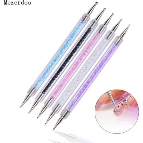 5Pc 2Way Double Head Nail Dotting Pen Marbleizing Flower Painting Dot Pen Brush Colorful Rhinestone Handle Dot Pen Manicure Tool