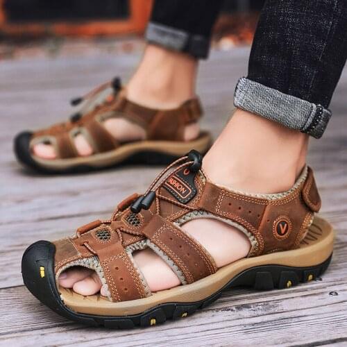 Rome Sandal Genuine Leather Men Shoes Summer 2021 New Large Size Outdoor Walking Shoes Mens Sandals Men Slippers Plus Size 48