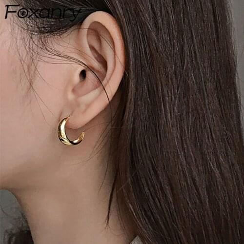 Foxanry Prevent Allergy 925 Sterling Silver Stud Earrings New Trendy France Gold Plated Exquisite Elegant Wedding Bride Jewelry