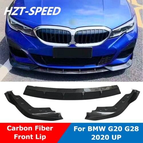3 PCS FD Style Real Carbon Fiber Front Chin Shovel Bumper Lip Spoiler For BMW 3 Series G20 G28 Modify 2020 Up
